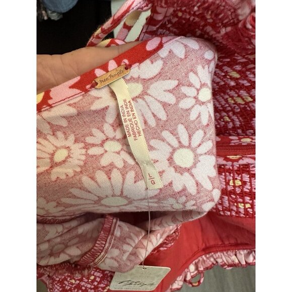 Free People Lucinda Floral Print Midi Dress L Tomato Daisy Smocked Back NWT $148 - Picture 4 of 5
